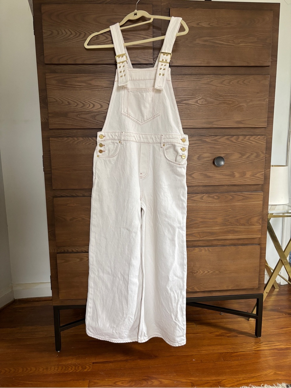 GANNI White Denim Overalls - Wide Leg